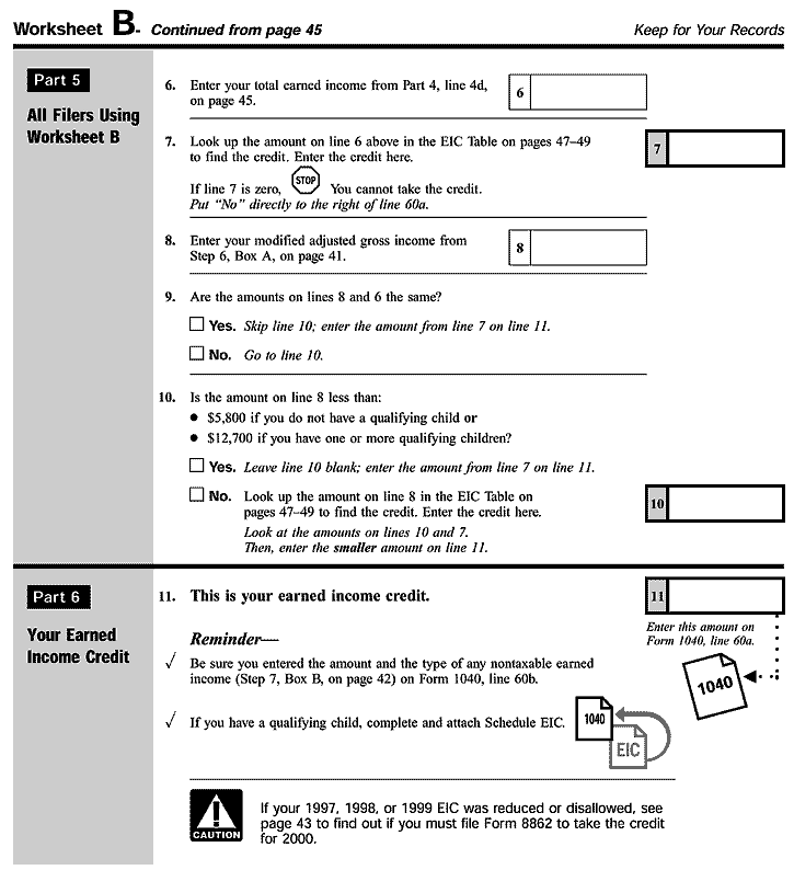 Earned Income Credit Eic Worksheet B Continued