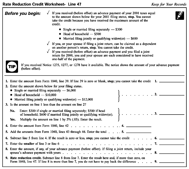 Rate Reduction Credit Worksheet Line 47