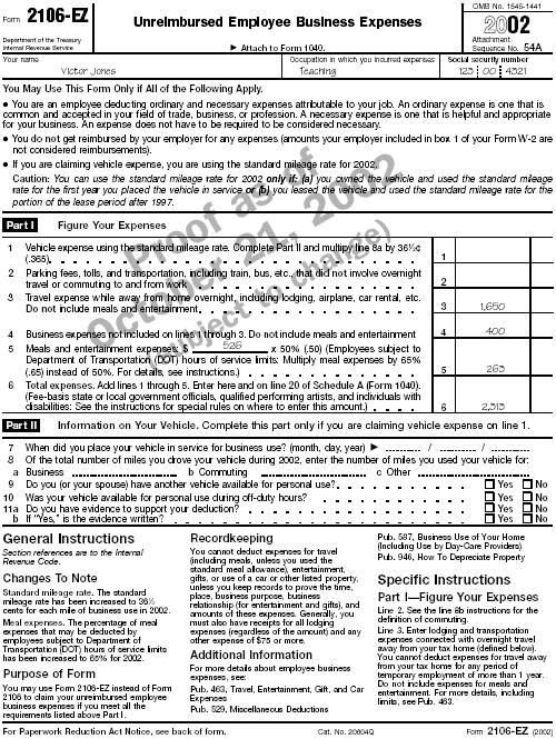 Form 2106–EZ for V. Jones