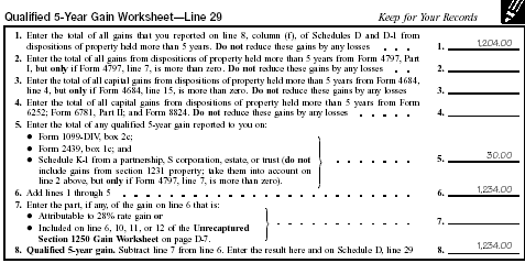 Qualified 5-Year Gain Worksheet