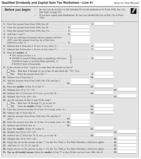 Schedule D Tax Calculation Worksheet