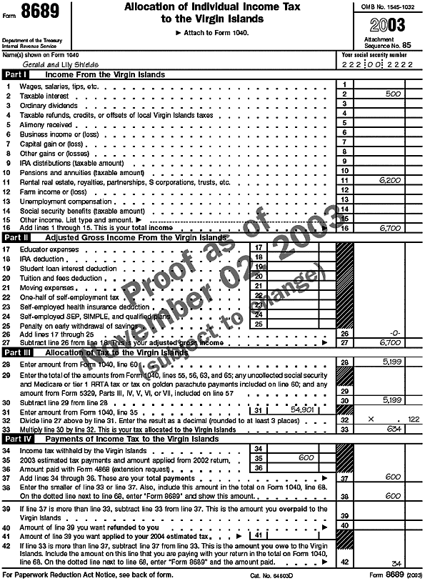 Form 8689, page 1 for Bill and Jane Smith