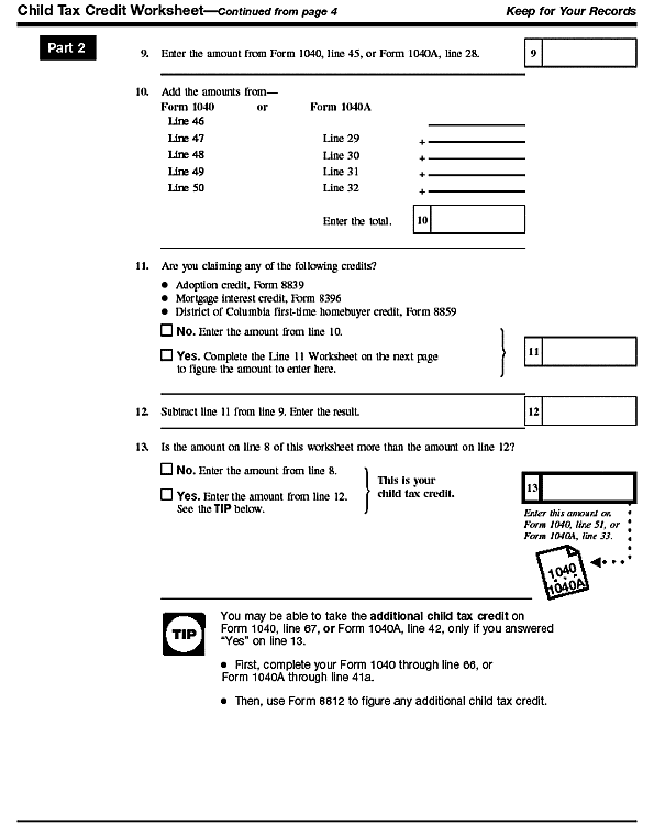 Child Tax Credit Worksheet. page 2