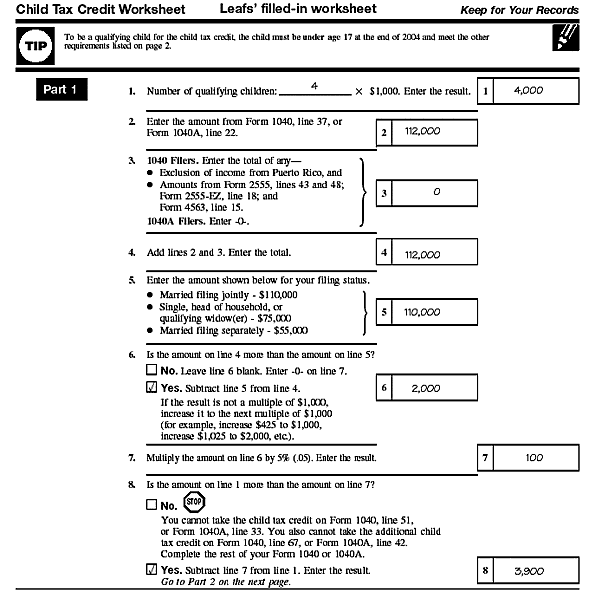 Leaf's Child Tax Credit Worksheet page 1