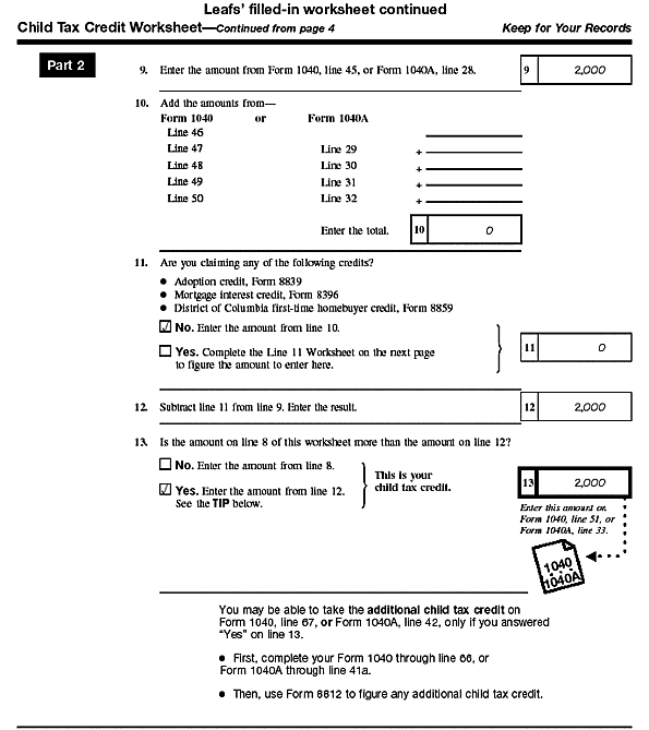 Leaf's Child Tax Credit Worksheet page 2