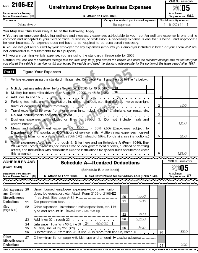  Schedule A of Form 2106–EZ