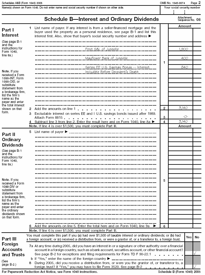 Schedule B (Form 1040) for John R. Smith