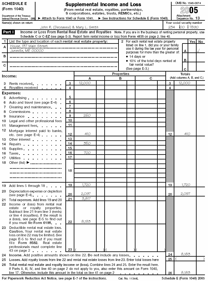 Schedule E (Form 1040) for John R. Smith