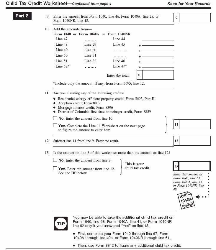 Child Tax Credit Worksheet. page 2